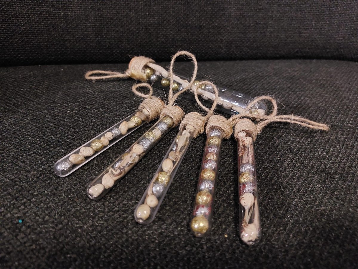 Kerstboomhangers Set - Set van 6 Reageerbuisjes Kerstboomhangers | Unieke Kerstboomhangers - Wit/Gouden Kerstboomdecoratie