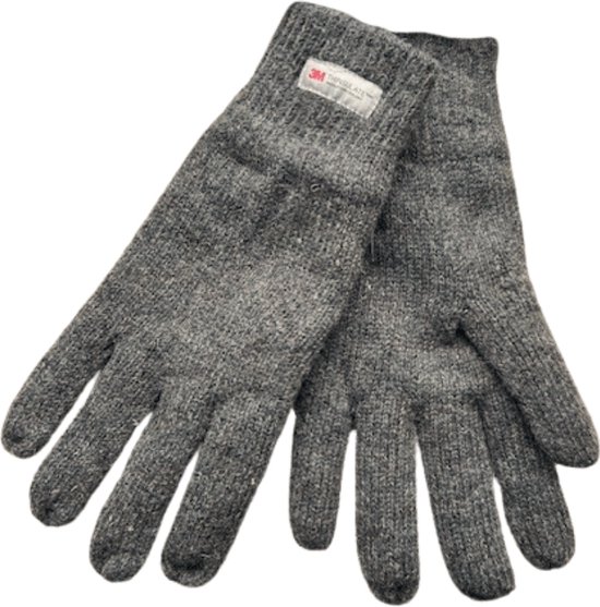 Heren handschoenen - Winter handschoen - Thinsulate - Wol - Grijs - One size - Maat L / XL