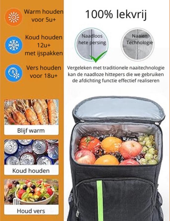 Sac à dos réfrigérant 30 litres - Sac à dos thermique - Sac à dos Cooler - Sac à dos réfrigérant - avec décapsuleur - Porte-bouteille