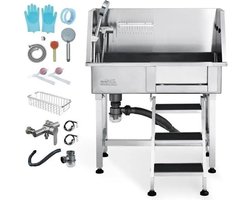 Collox Hondenbad - Wastafel - Hondentrimmer - Professioneel Luxe Hondenbad – Afvoer Kit – Warm & Koud Water Slangen - Afvoerleiding – Rechtshandig – Hondentrimmer - RVS