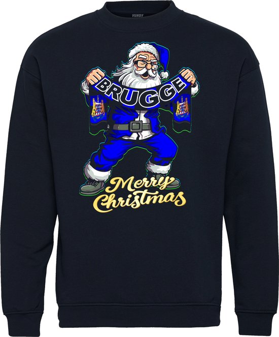 Pull de Noël Père Noël Bruges | Ugly Christmas Pull Femme Homme | cadeau de Noël | Supporter du Club Brugge | Marine | taille M