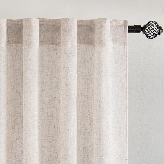 MIULEE Doorschijnende linnen gordijnen met oogjes, modern, voor twee balkondeuren, woonkamer, slaapkamer, 2 stuks, 245 x 140 cm, groen
