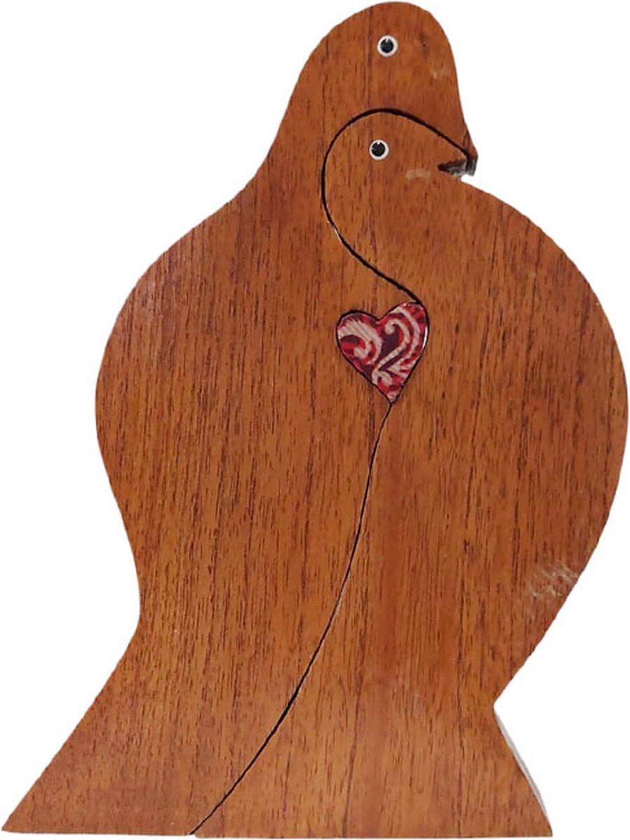 Floz Design houten beeld love - vogelfiguren met hart - hout en stof - uniek huwelijksgeschenk, verloving of jubileum - liefdesgeschenk voor partner - fairtrade en kwaliteit