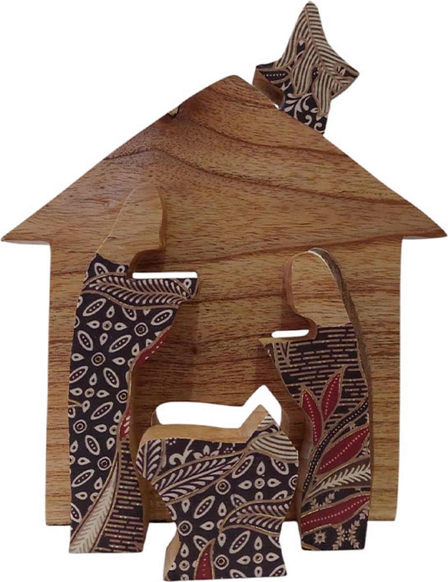 Floz Design kerststal uitgestanste figuren - kerstpuzzel decoratie - hout en stof - moderne kerststal - fairtrade en kwaliteit