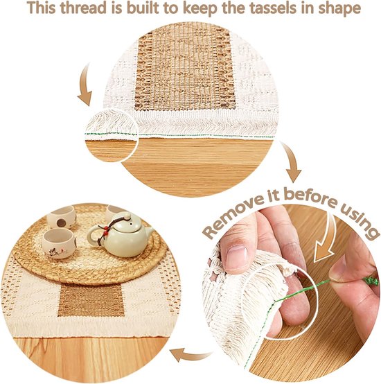 Napperons Boho faits à la main Set de 4 - Jute de Katoen - Style ferme - Couleurs naturelles