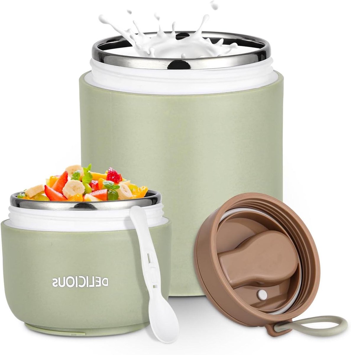 Mueslibeker to-go - lekvrij - 720 ml - groen - roestvrij staal