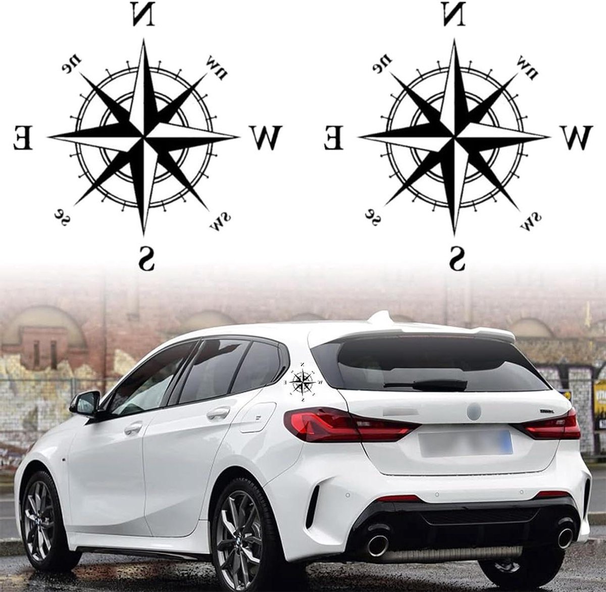 Sticker met kompas - windroosmotief - 1 stuk - zwart - 16 cm