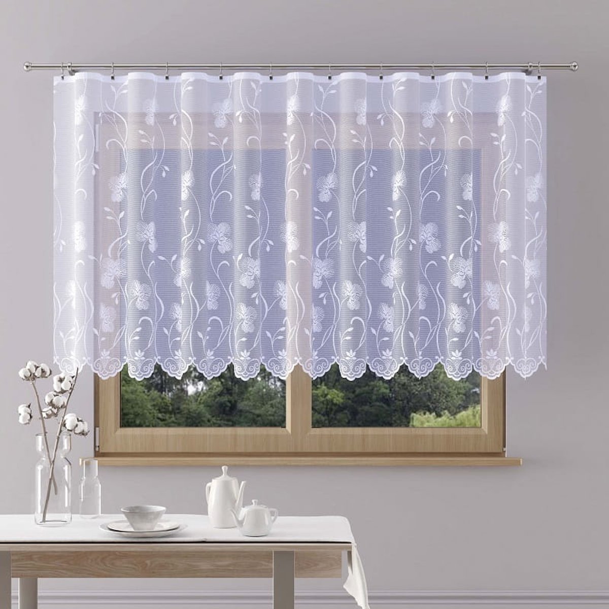 Aga jacquard vitrage Gordijn 420 x 100 cm - Curtains - Jacquardgordijnen- wit - 420 x 100 cm