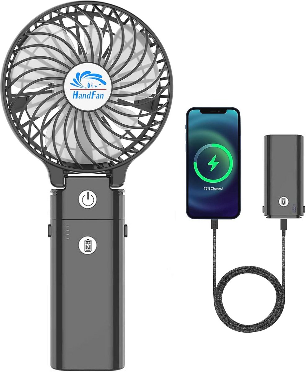 Draagbare Mini Ventilator met Powerbank - Oplaadbare USB Ventilator voor Buiten, Kantoor en Camping