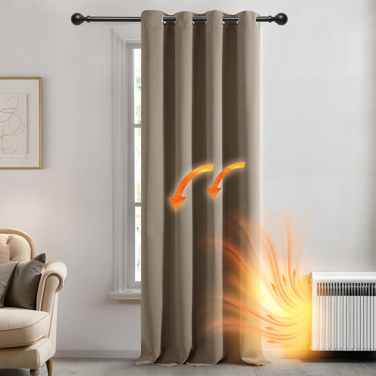 Azalia Verduisteringsgordijnen met Ringen, Thermische Gordijnpanelen met Blackout Stof voor Slaapkamer, Woonkamer, 132x138 cm (B x H), Taupe