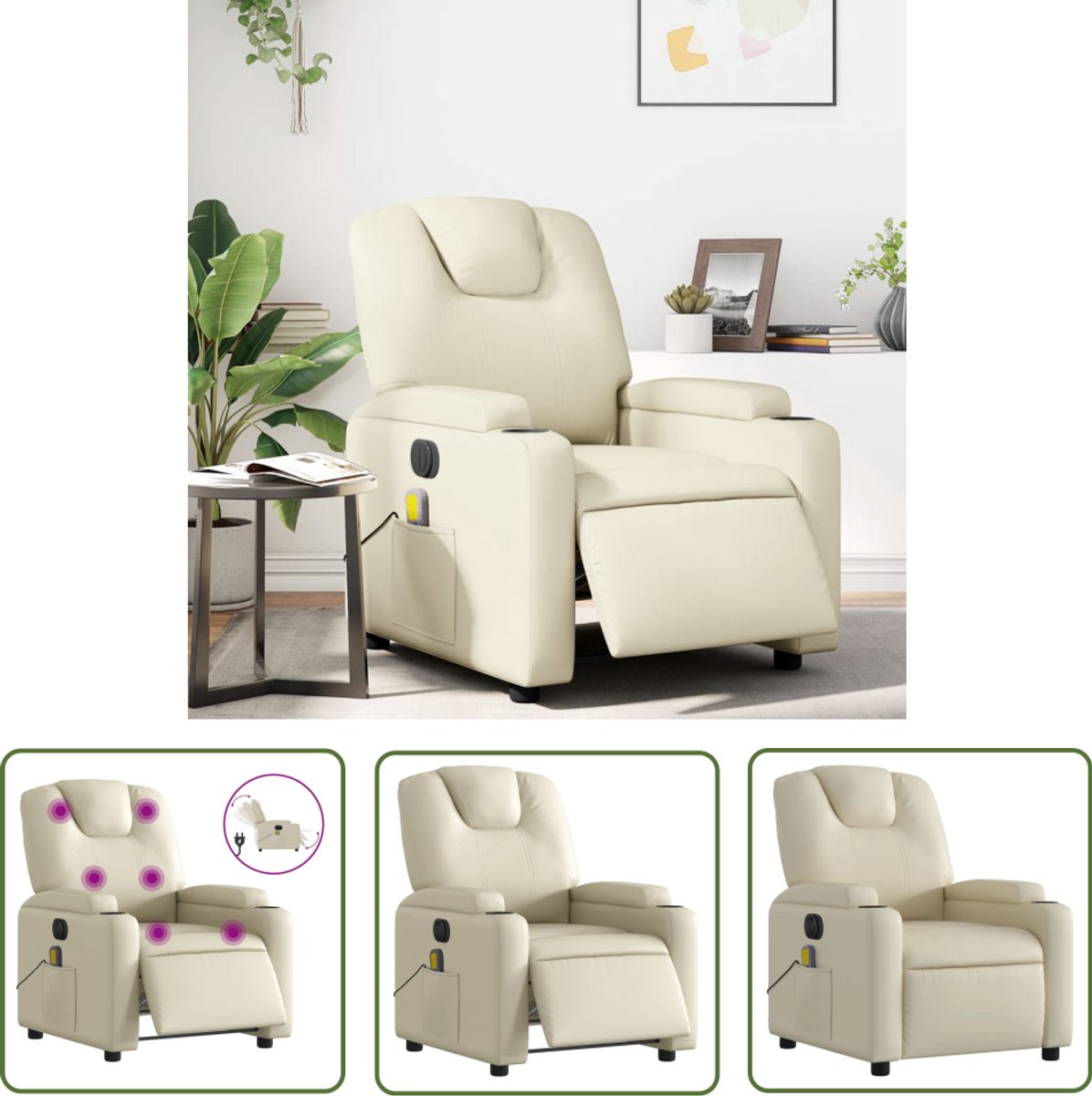 vidaXL Elektrische Fauteuil Massagestoel Crème Kunstleer
