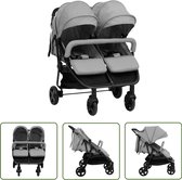 vidaXL Wandelwagen - Tweelingbuggy - Tweelingbuggy staal lichtgrijs en zwart - Kinderwagen - Buggie - Grijs