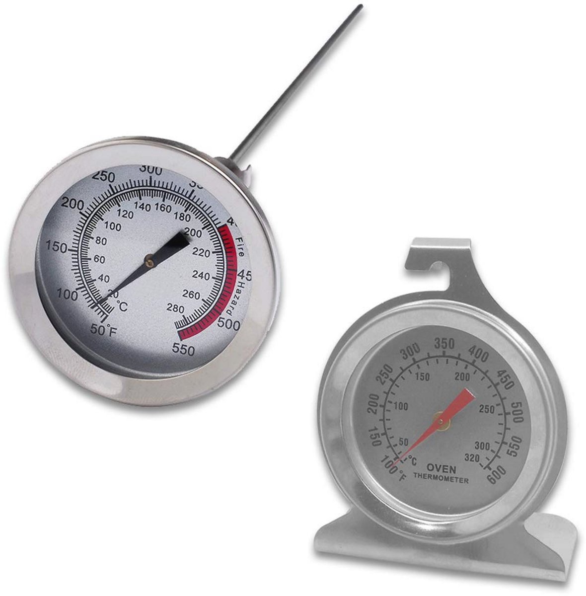 Set van 2 Roestvrijstalen Thermometers voor Oven en Vlees met Lange Steel