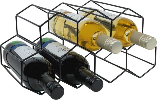 QUVIO Wijnrek Voor 7 Flessen, Stapelbare Flessenhouder, Zeshoekig Ontwerp, Stalen Drankenorganizer Voor Keuken, Eetkamer, Bar (Zwart