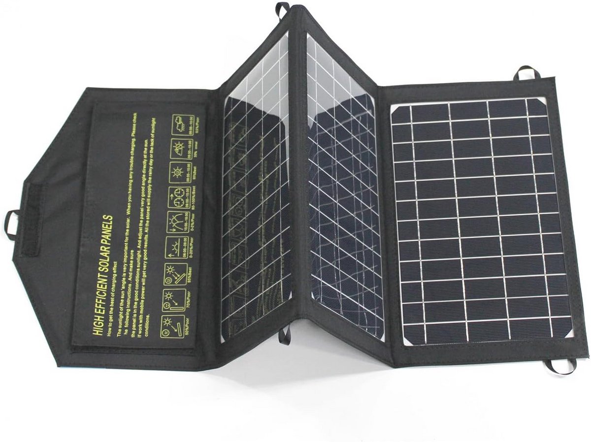Opvouwbare Zonnelader 21W met 2 USB-poorten - Draagbare Monokristallijne Zonnepaneel Oplader voor Mobiele Apparaten