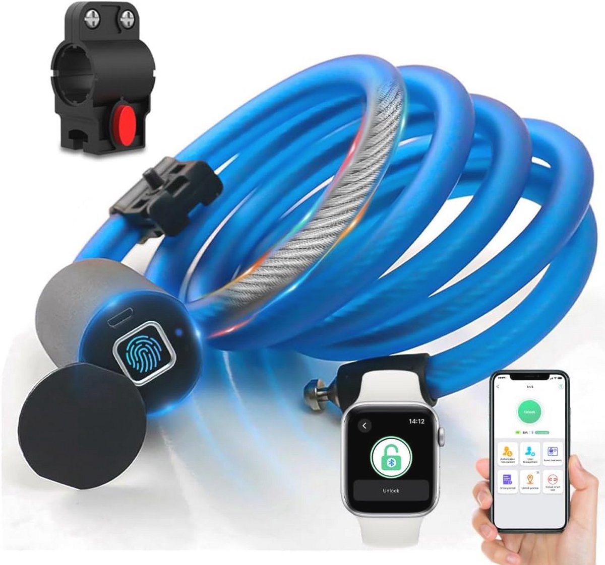 Digitaal Kabelslot met Vingerafdruk en Telefoonapp - 150 cm Sleutelloos Stalen Slot voor Fiets en Scooter