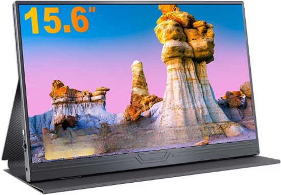 CUIUIC Draagbare monitor 15,6 inch, 1080P FHD IPS Laptopmonitor USB C HDMI Ultradun Display w/Smart Cover & Speaker, Externe Draagbare Monitor voor Laptop PC Telefoon Mac Xbox PS4/5