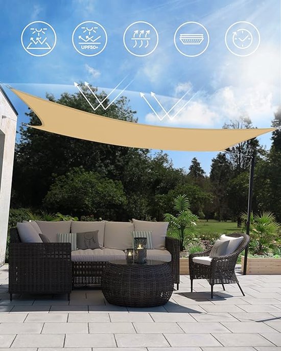 Zonnescherm Zeil Waterdicht 1.5 x 4 m 98% Uv-blokkering Zonnescherm Zeilen voor Outdoor Garden Patio Party Backyard Yard Camping met gratis touw, Bruin