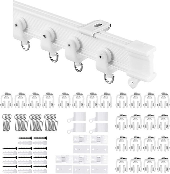 Zelfklevende gordijnroede plafond gordijnrail niet boren plafond gordijnrail zwart Kamer Divider Gordijn Track for Woonkamer Slaapkamer Douche Divider Windows kabinet(White,4.5m(14.8ft