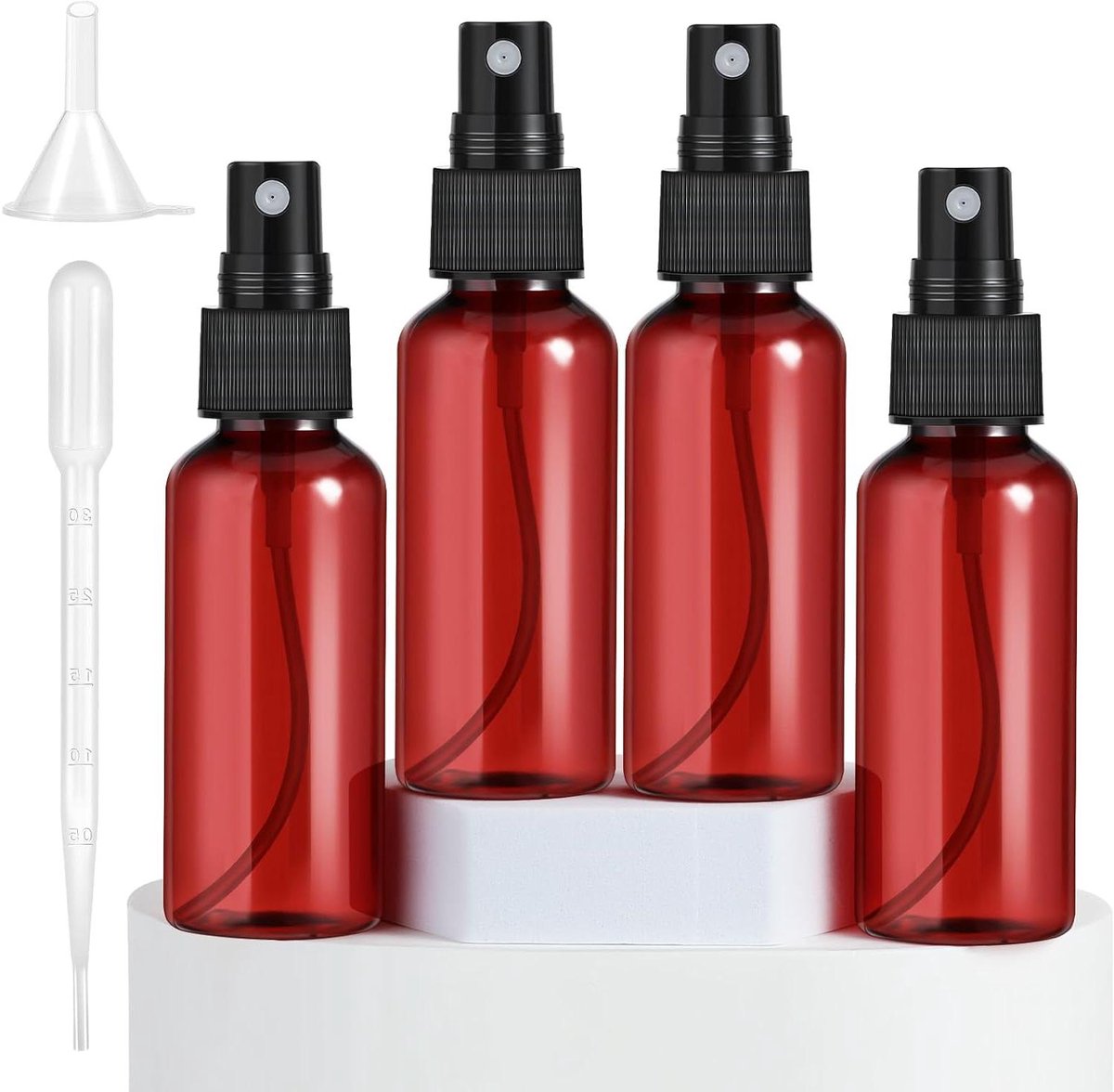 Image of 4 stuks blauwe fijne nevel spuitfles 50 ml lege plastic spuitflessen navulbare vloeibare houders voor etherische oliën parfums alcohol cosmetica handdesinfecterende middelen (roodbruin)