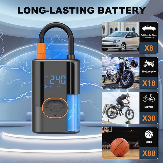 Olvy Luchtcompressor 12V - Elektrische Bandenpomp - Elektrische Fietspomp - Compressor Bandenpomp - Fiets/Auto/Motor/Bal/Luchtbed - Met 4 Opzet Stukken