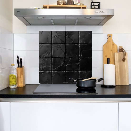KitchenYeah® Protection plaque induction 60x55 cm - Noir - Carreaux - Pierre - Protege plaque de cuisson - Couvre plaque induction - Protecteur d'induction - Cuisine