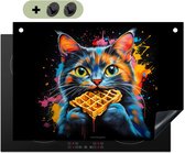 KitchenYeah® Protection plaque induction 75x55 cm - Chat - Graffiti - Coloré - Gaufre - Protege plaque de cuisson - Couvre plaque induction - Protecteur d'induction - Cuisine