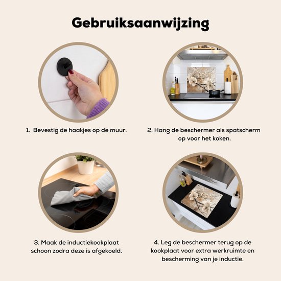 KitchenYeah® Protection plaque induction 60x52 cm - Fleurs - Abstrait - Peint - Beige - Protege plaque de cuisson - Couvre plaque induction - Protecteur d'induction - Cuisine