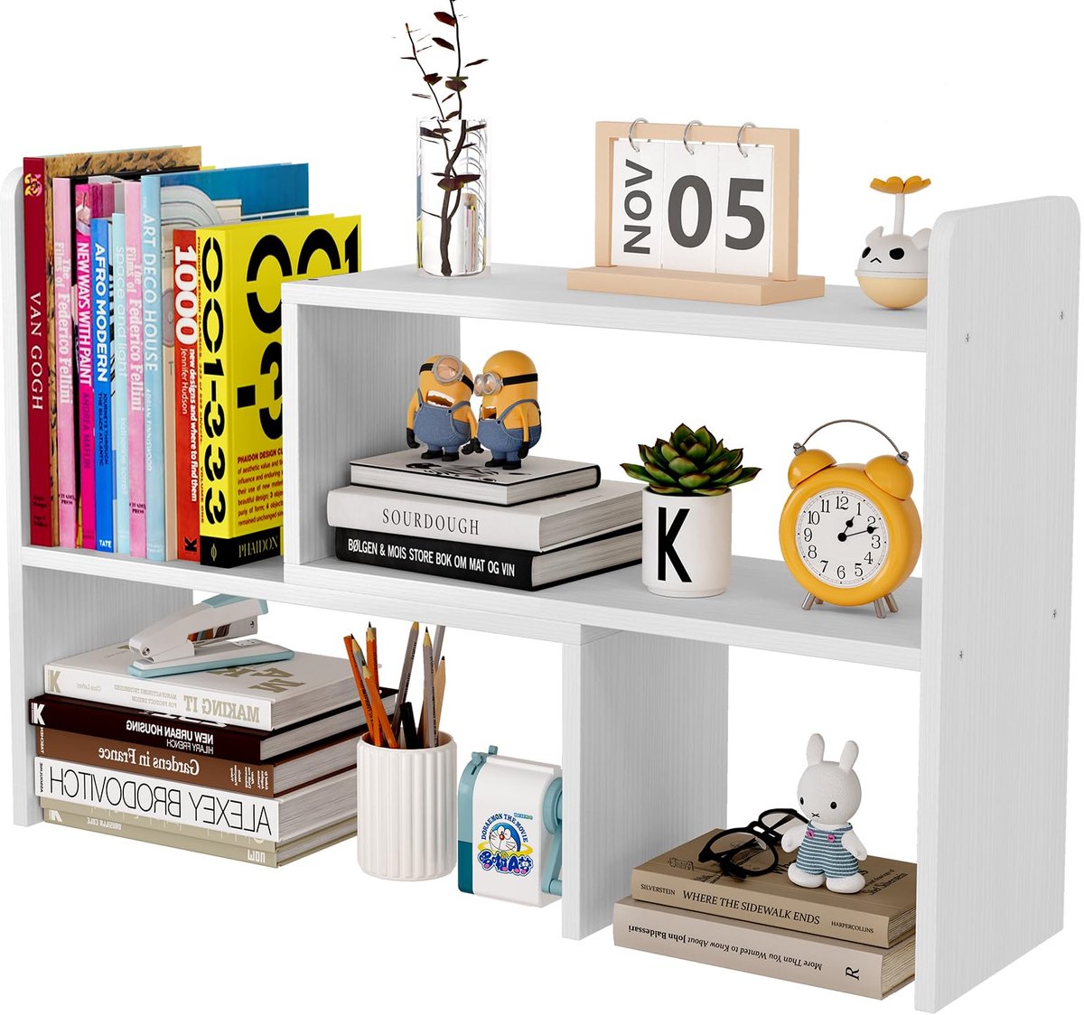 TheLau Verstelbare Vrijstaande Boekenkast en Bureauorganizer voor Kantoor en Thuisgebruik in Wit