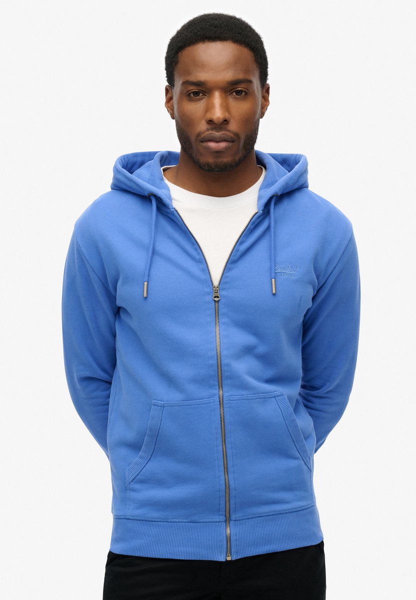 Superdry Essential Logo Half Brushed Zip Hoodie Heren Hoodies Blauw
