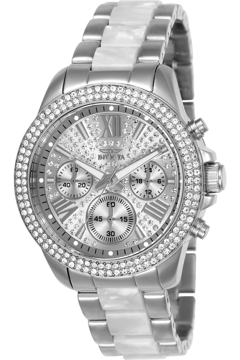 Invicta Angel 20507 Dames Horloge - Waterdicht - Analoog - Quartz Uurwerk - Roestvrij Staal met zilveren Wijzerplaat - 38mm
