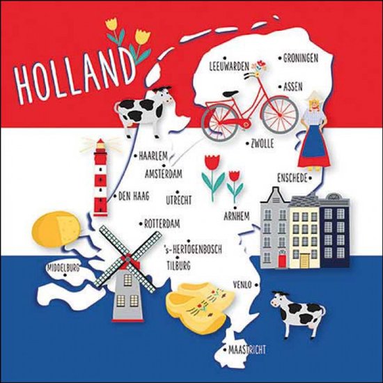 Serviettes de table Ambiente - Thème Nederland/ Holland - 20 pièces - 33 x 33 cm - Souvenirs - Landen