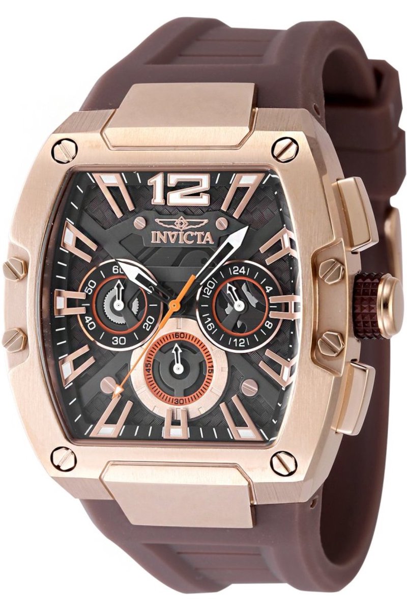 Invicta Racing 48470 Heren Horloge - Waterdicht - Analoog - Quartz Uurwerk - Roestvrij Staal met bruine Wijzerplaat - 43mm