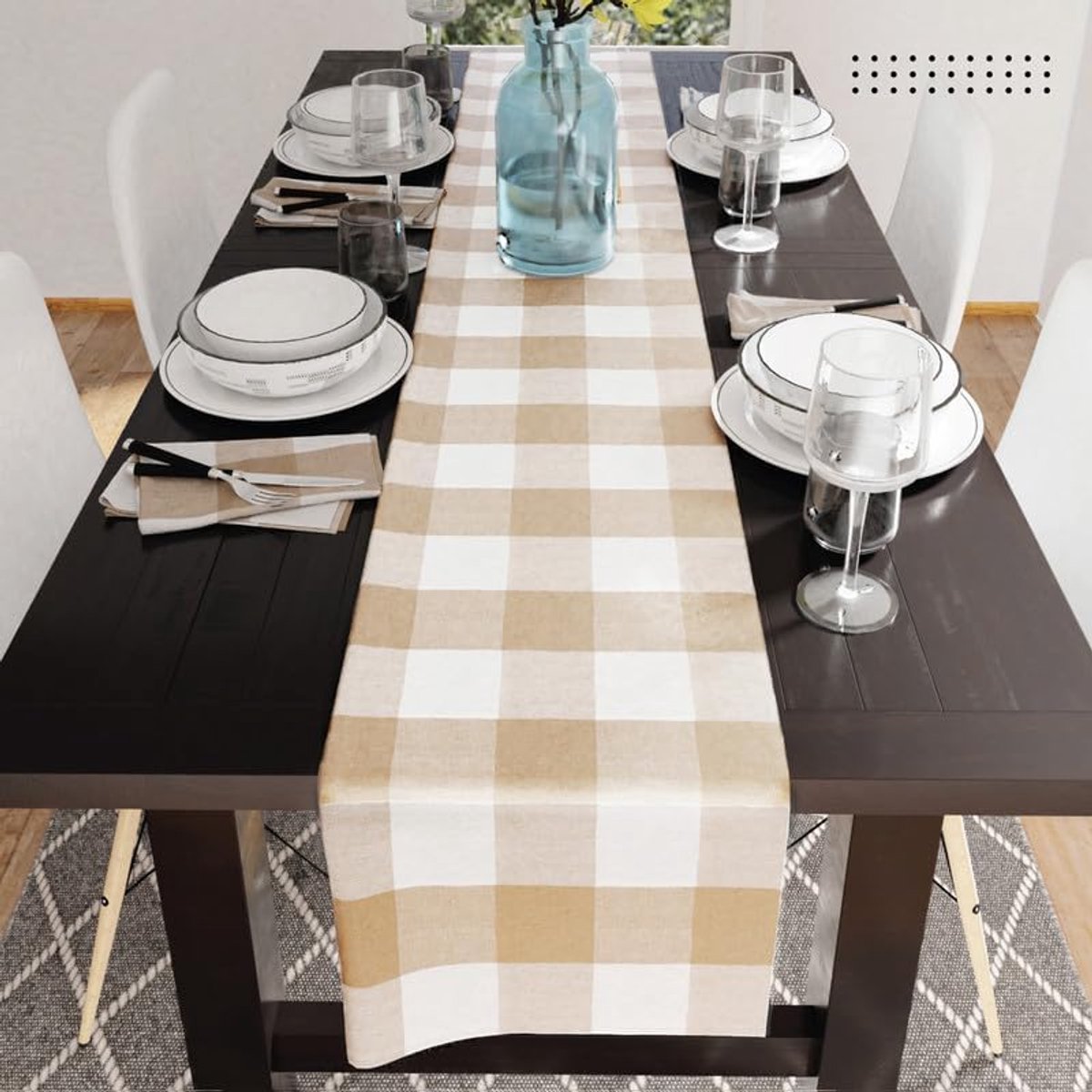 Katoenen Tafelloper Beige 32x230 cm Duurzaam en Machinewasbaar