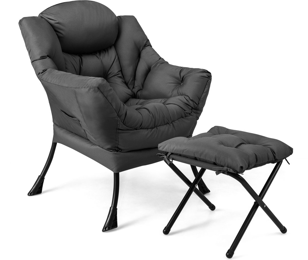 COSTWAY Fauteuil met kruk, relaxstoel met armleuningen, zijzak en voetensteun, loungestoel