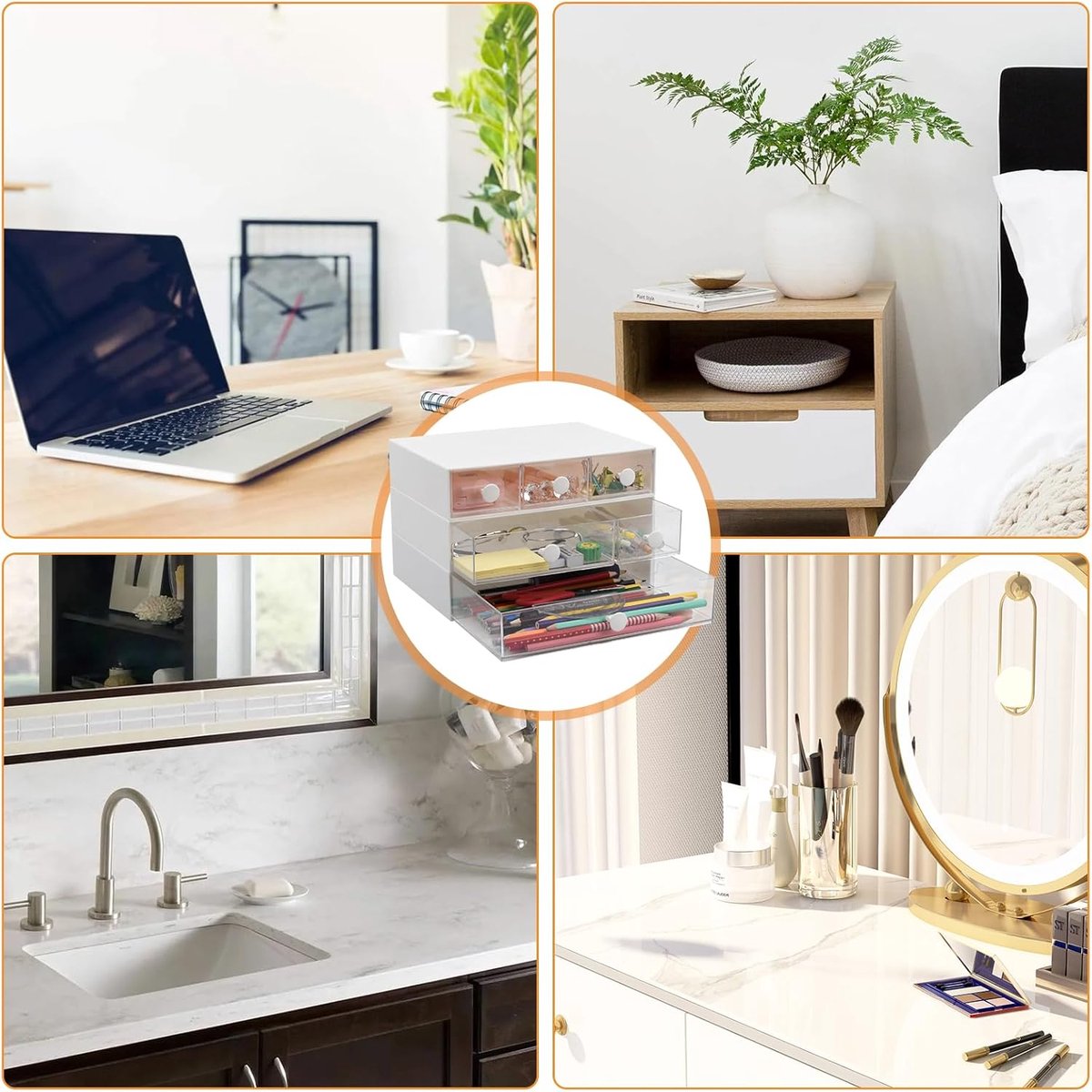 6-delige stapelbare make-up organizer opbergladen, badkamer organizers, plastic opbergbakken, bureaulade organizer trays opberglade voor sieraden, gebruiksvoorwerpen in slaapkamer dressoir, kantoor en