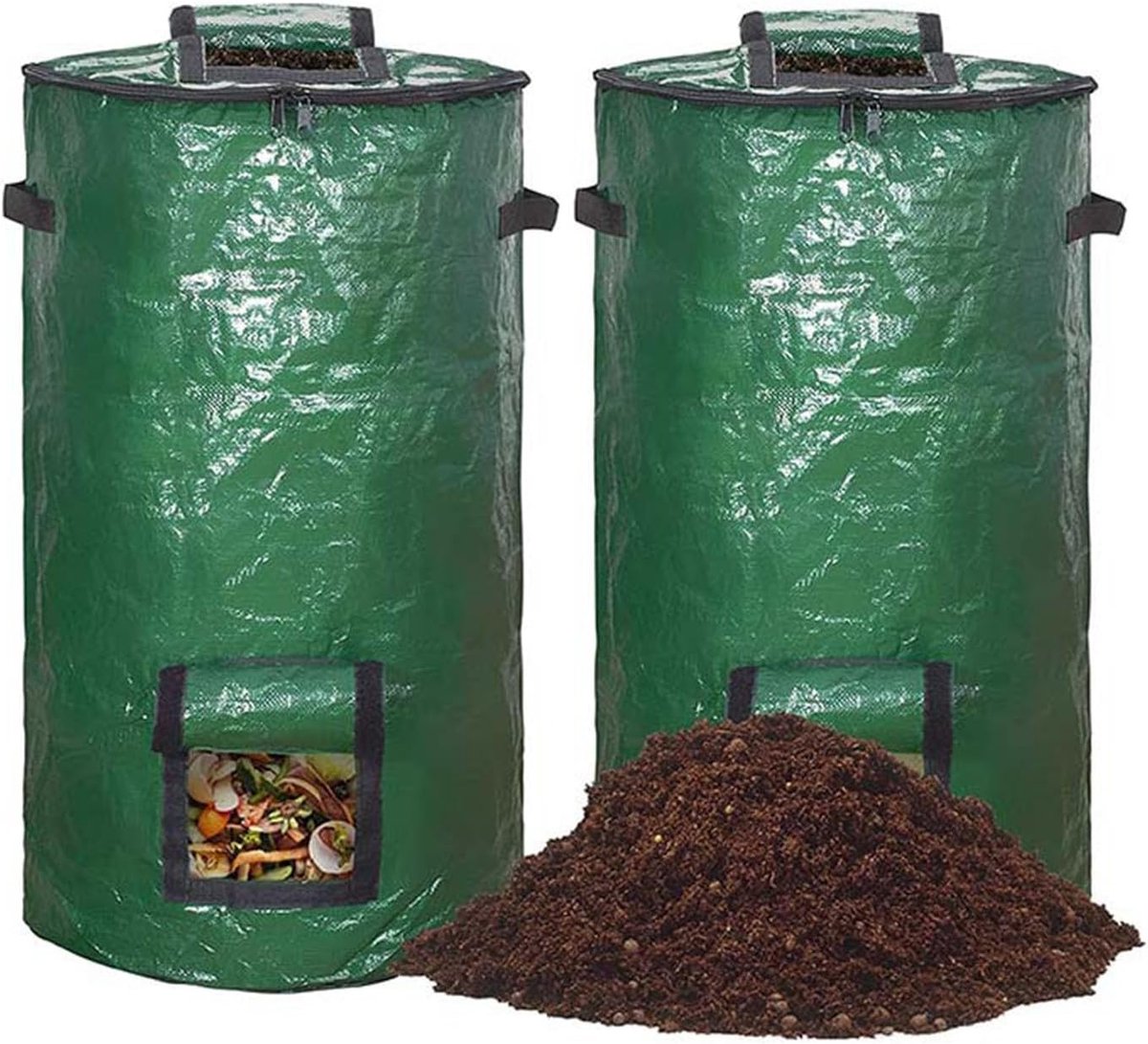 Compostbak tuin 2 stuks - opvouwbaar, stabiel, 120 liter, groen, cilinder vorm