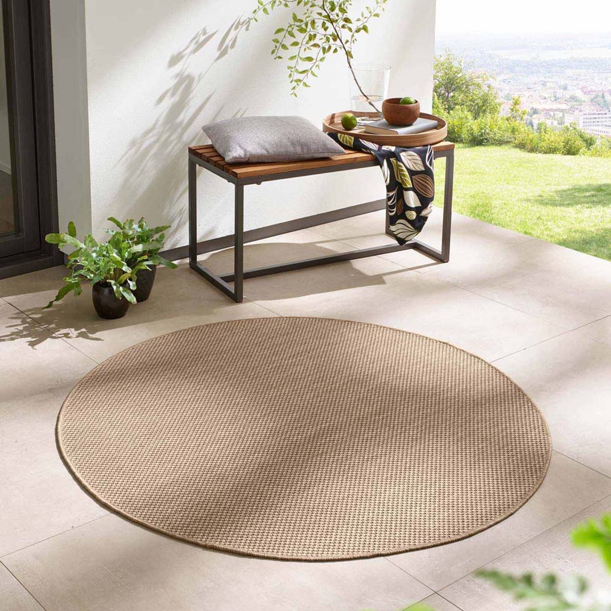 Buitenkleed rond - Elara beige 160 cm