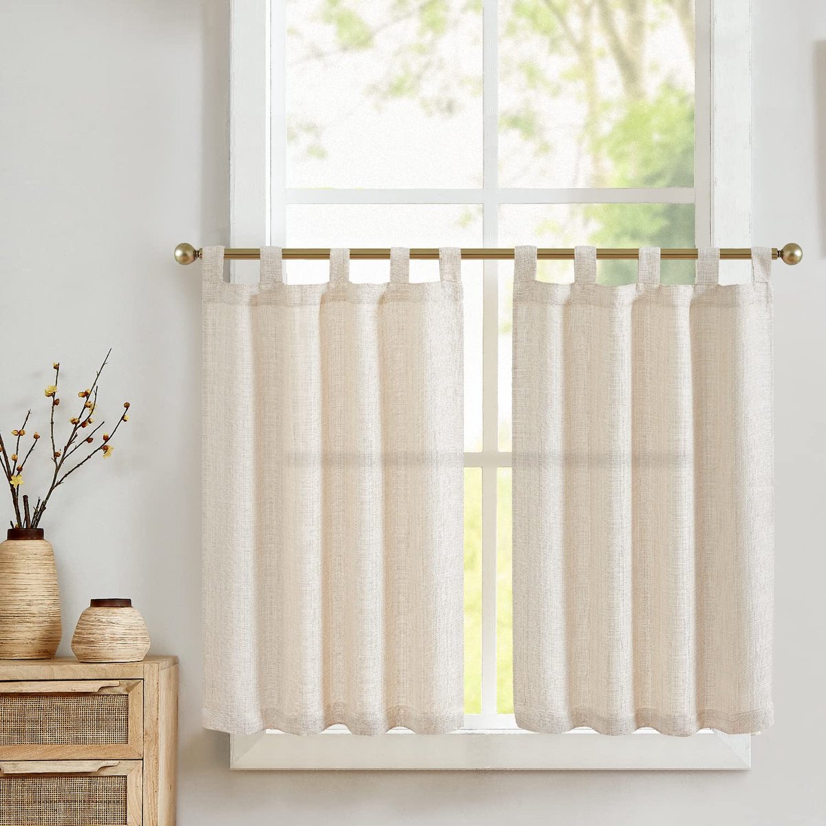 My Ninki ® Stijlvolle Keukengordijnen met Linnenlook voor Kleine Ramen en Camperaars, Set van Twee, 70 x 90 cm