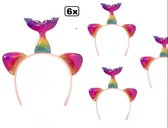 6x Diadeem met oortjes en staart walvis regenboog