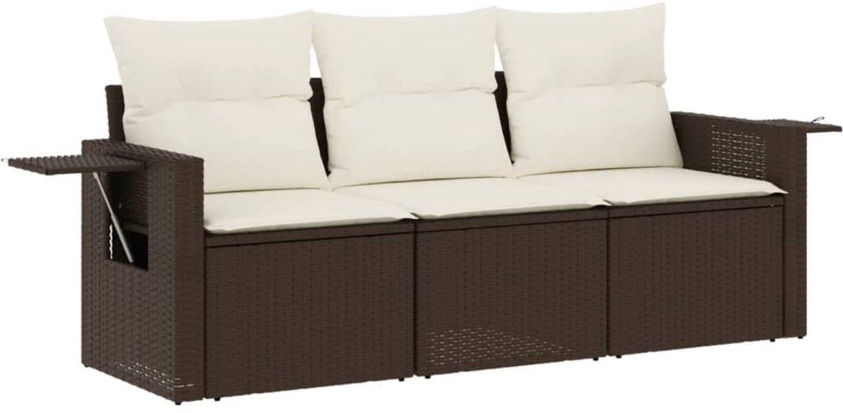 The Living Store 3-delige Loungeset met kussens poly rattan bruin - Loungebank - Lounge Set - Tuinset - Buitendecoratie - Garden Furniture The Living Store 3-delige Loungeset met kussens poly rattan bruin - Loungebank - Lounge Set - Tuinset - Buitendecoratie - Garden Furniture - Afbeelding 1