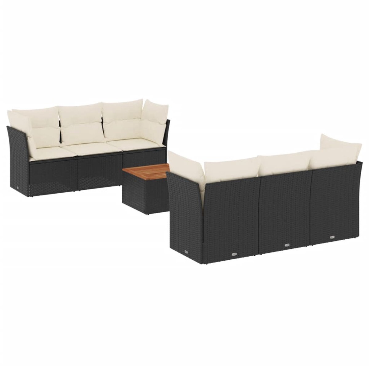 Zwarte poly rattan loungeset met kussens voor buiten - Tuinmeubels.