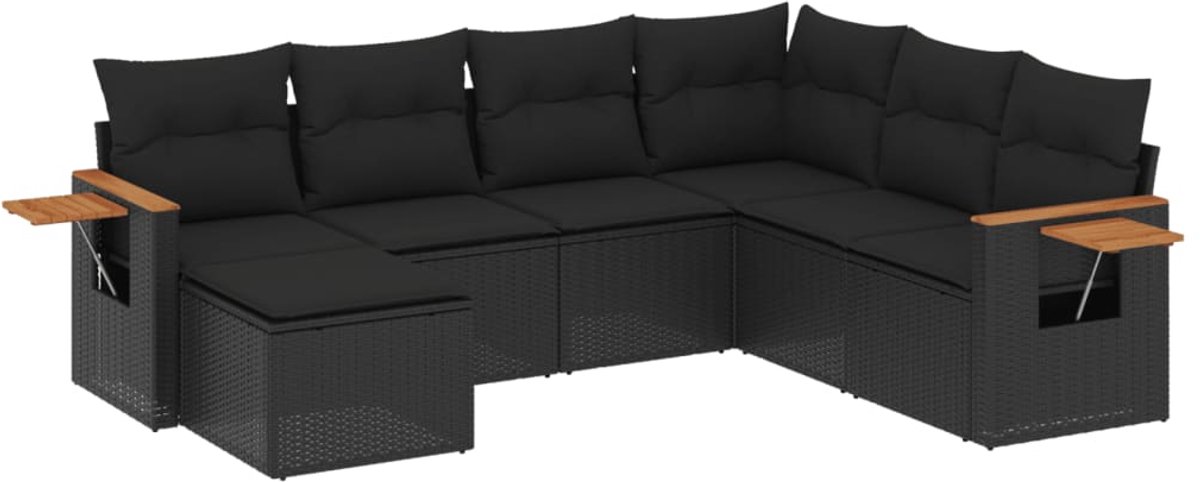 The Living Store 7-delige Loungeset met kussens poly rattan zwart - Loungebank - Tuinset - Lounge Set - Buitendiner - Garden Furniture