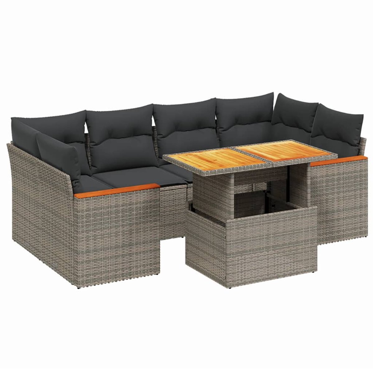 The Living Store 7-delige Loungeset met kussens poly rattan grijs - Tuin Lounge Set - Loungebank - Tuinset - PE Rattan - Outdoor Furniture