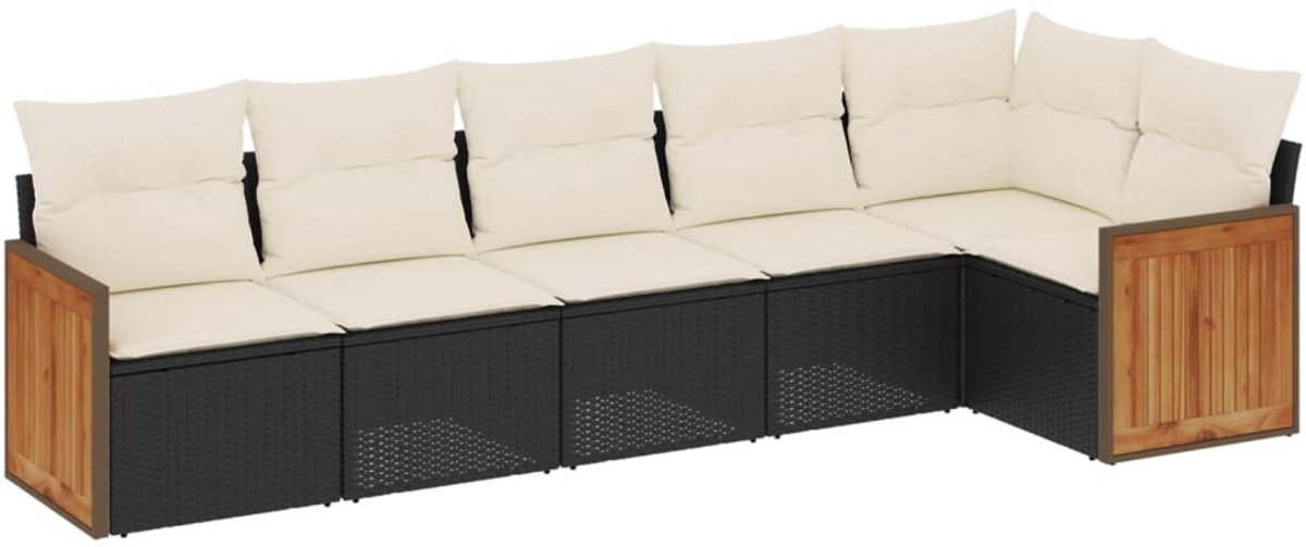 The Living Store 6-delige Loungeset met kussens poly rattan zwart - Loungeset - Tuinset - Lounge - Outdoor Furniture - Garden Furniture