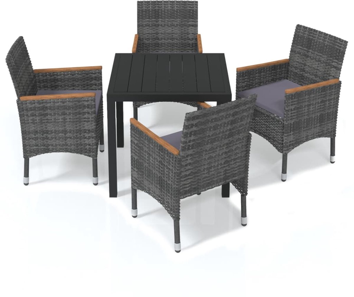 The Living Store 5-delige Tuinset met kussens poly rattan grijs - Tuinstoel - Eetkamerset - Buitentafel - Lounge Set - Outdoor Furniture