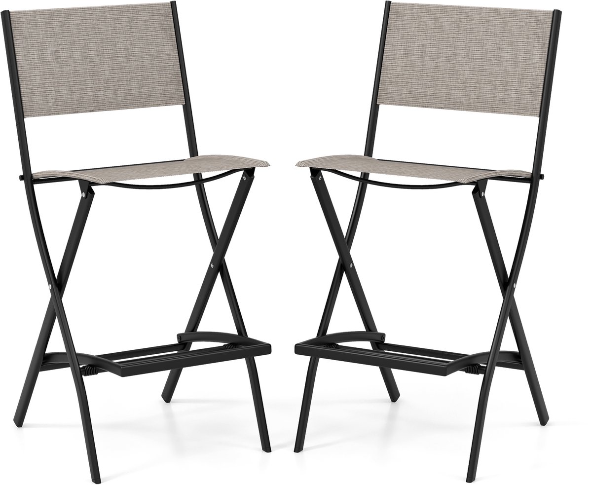 COSTWAY Set van 2 outdoor barkrukken, inklapbare barstoelen met rugleuning en voetensteun, tot 150 kg belastbaar, zithoogte 71 cm, tuinstoelen voor balkon, tuin en zwembad
