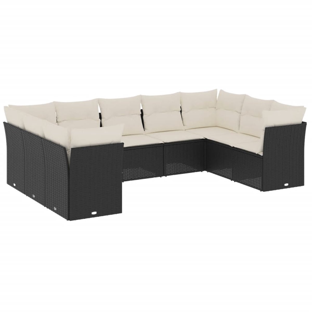 Zwarte poly rattan loungeset met kussens voor buiten - The Living Store.