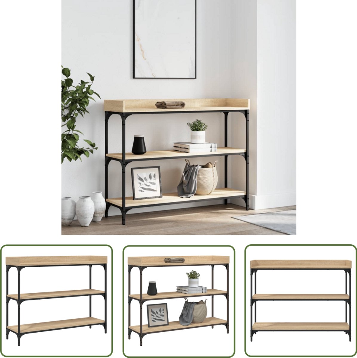 vidaXL Console - Tafel - artisanaal - eikenkleurig - 100 - x - 30 - x - 80 - cm