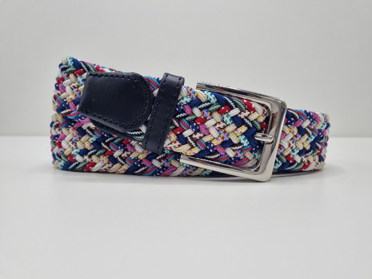 Elastische riem - gevlochten broekriem - dames en heren riemen - kleur Multicolour Pinkmoon 105 cm